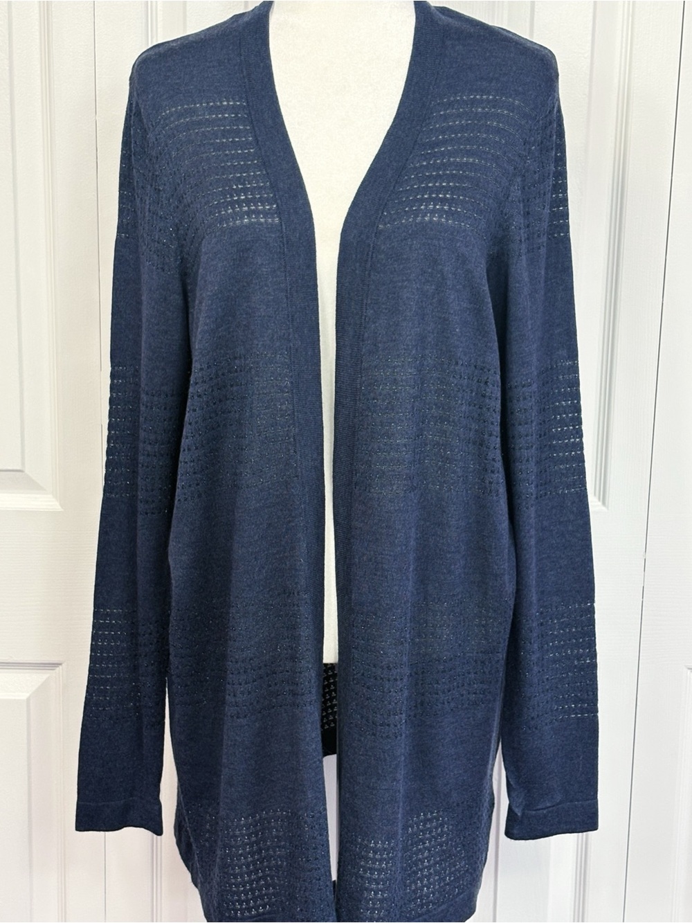 NWT Apt. 9 Blue Metallic Shimmer Knit Open Front Long Sleeve Cardigan XL